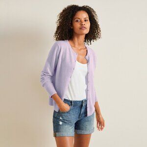 Garnet Hill Essential Cashmere Retro Cardigan Crewneck Lavender Button Size S